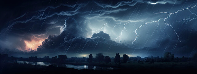 Wall Mural - Panoramic view of lightning storm