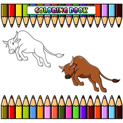 Sticker - Cartoon buffalo for coloring book