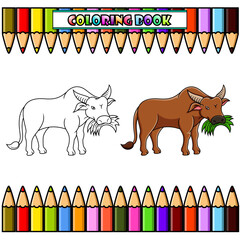 Sticker - Cartoon buffalo for coloring book