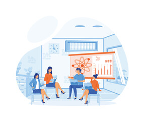 Wall Mural - software engineer, statistician, visualizer and analyst working on a project. flat vector modern ill