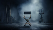 Director's Place, A Lonely Chair In The Stage Smoke On A Dark Background, The Concept Of Cinema, Management, Loneliness
