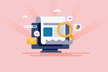 Canvas Print - content strategy for social media marketing and seo optimization, blog content on screen with magnif