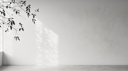 Aufkleber - Abstract gray shadow background of natural leaves tree branch falling on white wall texture for background and wallpaper, black and white, nature shadow pattern art on wall