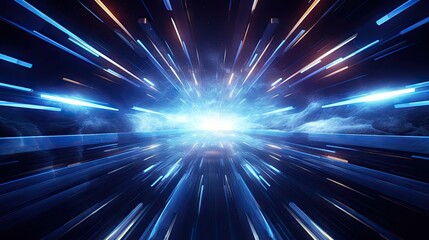 Wall Mural - abstract hyperspace travel. a flight through sci-fi 3d illustration. time travel, cyberspace, light 