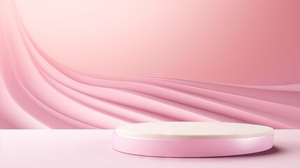 Poster - Abstract empty pink background with white base. Scene for advertising, cosmetic ads, showcase, presentation, website, banner, cream, fashion. Illustration. Product display