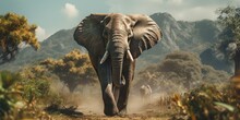 A Picture Big Elephant In Wildlife, AI Generative