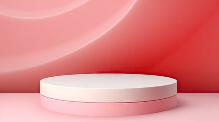 Poster - Abstract empty pink background with white base. Scene for advertising, cosmetic ads, showcase, presentation, website, banner, cream, fashion. Illustration. Product display