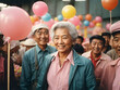 In a factory close-up shots capture the joy of elderly retire old worker enjoying cheerful and happy moments. Generated Ai