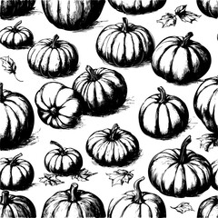 Wall Mural - Handmade pumpkin sketch set for Thanksgiving. Collection of ink sketches isolated on white background. Hand drawn vector illustration. Retro style.