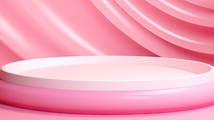Poster - Abstract empty pink background with white base. Scene for advertising, cosmetic ads, showcase, presentation, website, banner, cream, fashion. Illustration. Product display