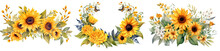 Set Of Sunflowers Watercolor Collection Hand Drawn, Sunflowers Elegant Watercolor ,cut Out Transparent Isolated On White Background ,PNG File ,artwork Graphic Design Illustration