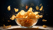 Potato chips flying in bowl
