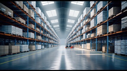 Aufkleber - Big warehouse with high racks.