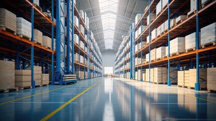 Aufkleber - Big warehouse with high racks.