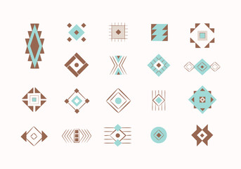 Aztec ethnic vector decorative element set. Native American, Mexican tribal clipart