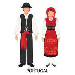 a man and a woman in portuguese folk costumes. culture and traditions of portugal. illustration, vec