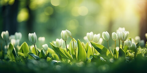 Canvas Print - Background leaf nature green space tulip copy spring floral flowers blossom beautiful