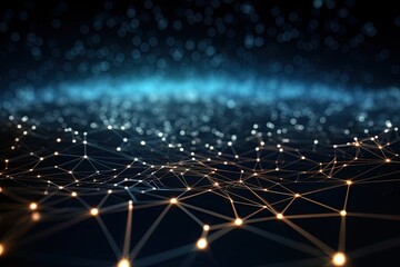 Abstract technology background with connecting dots and lines. Network concept. 3D Rendering, Digital cyberspace with particles and Digital data network connections concept, AI Generated