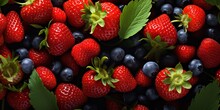A Bunch Of Berries And Strawberries Are Arranged Together In A Pattern.