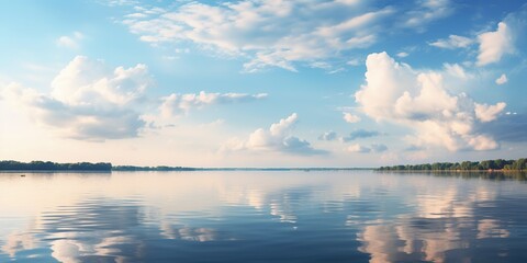 Wall Mural - A large body of water with clouds in the sky.