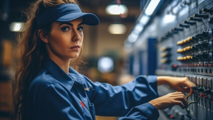 Aufkleber - Professional engineer woman is checking and maintenance machine in factory, Quality control.