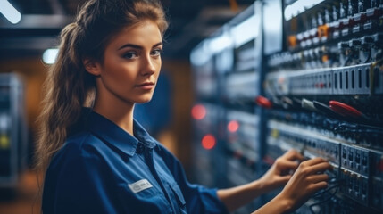 Aufkleber - Professional engineer woman is checking and maintenance machine in factory, Quality control.