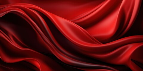 Poster - Red black elegant abstract background. Silk satin fabric with nice folds. Luxurious dark red background with wavy lines. Valentine, anniversary, wedding, birthday, holiday concept