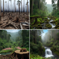 A Collage Illustrating Woodland Transformation and Renaturation Efforts