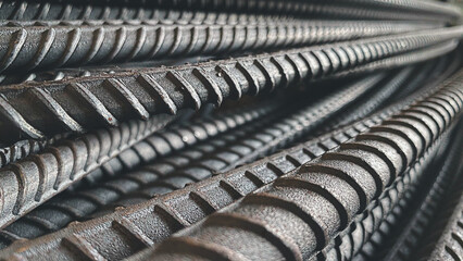 Reinforced steel bars and deformed steel bars along with steel bars at the construction site. reinforcing steel bars are reinforced in the continuous structure of a building.