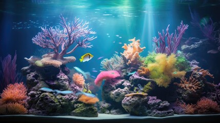 Wall Mural - An exquisite aqua scape featuring a lush underwater garden with vibrant aquatic plants, AI Generative