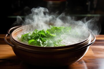 Wall Mural - vietnamese pho soup steam rising from a bowl