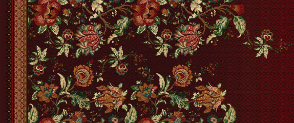 Poster - Seamless pattern with stylized ornamental flowers in retro, vintage style. Imitation of Jacobin embroidery.