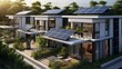 Sustainable Living: Modern Multifamily Homes Equipped with Photovoltaic Cells. Generative ai