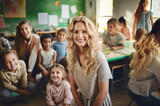 Fototapeta  - Photo of teacher in the class of kindergarten