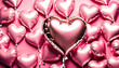 © anmitsu - Heart-shaped metallic balloons on pastel pink background. love concept. holiday celebration. Valentine's Day or wedding party