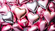 © anmitsu - Heart-shaped metallic balloons on pastel pink background. love concept. holiday celebration. Valentine's Day or wedding party