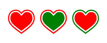 Red And Green Heart Shape Outline Icons Set. Health Logos Illustration Vector Isolated On White Background.