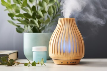 Sticker - essential oil wooden diffuser with blue vapor mist