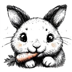 Wall Mural - cartoon rabbit illustration eating carrot generative ai