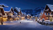 Quaint Snow-Covered Village with Charming Cottages and Christmas Tree