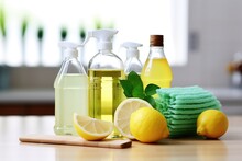 close-up of eco-friendly cleaning products