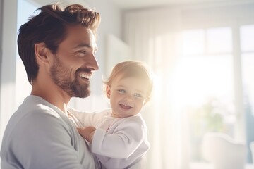  father with his newborn baby at home