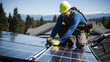© fraudiana - worker installing solar panel on the roof of a house