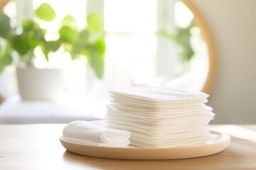 Sticker - organic cotton pads in a bright, airy setting