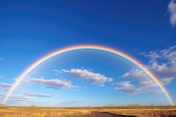  twinned rainbows arching across a pristine blue sky