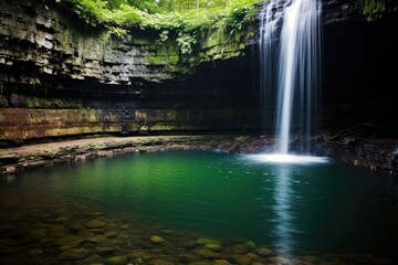 Poster - a tranquil waterfall cascading into a clear pool of water