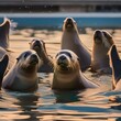 A family of sea lions having a synchronized swimming performance under the New Years Eve stars4