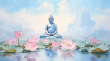 Buddha Statue In The Lotus Pond Painting