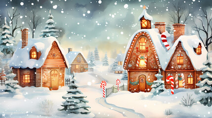 Wall Mural - christmas tree and house