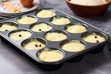 Canvas Print - muffins in silicone baking cups on a metal tray